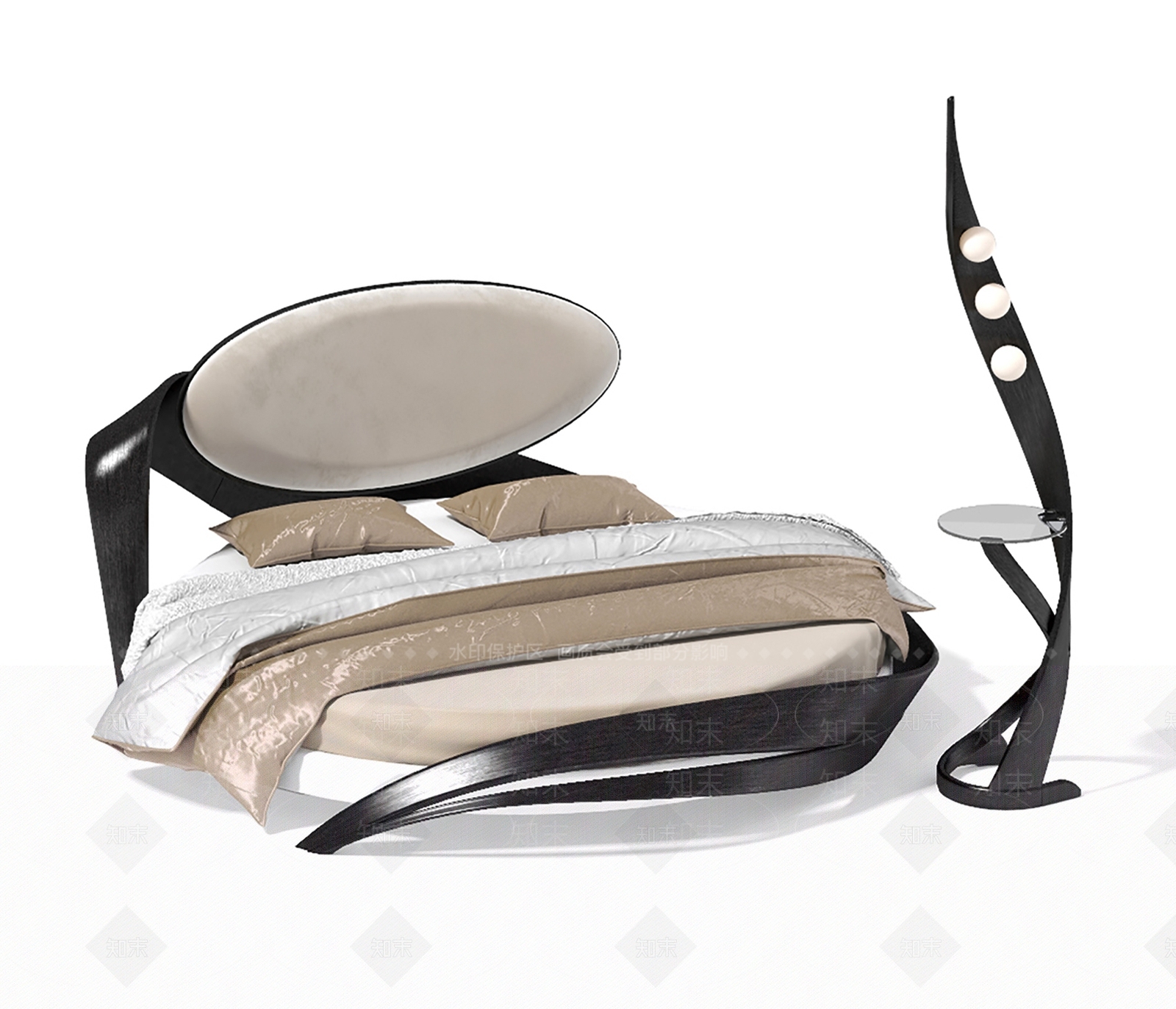 现代圆床SU模型下载【ID:1199277029】