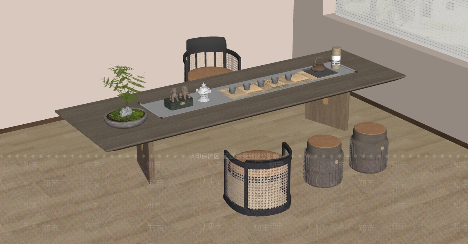 新中式茶桌椅SU模型下载【ID:1199284324】