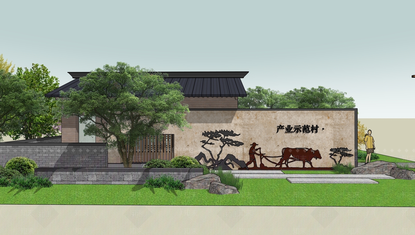 现代新中式小公建SU模型下载【ID:1199287683】