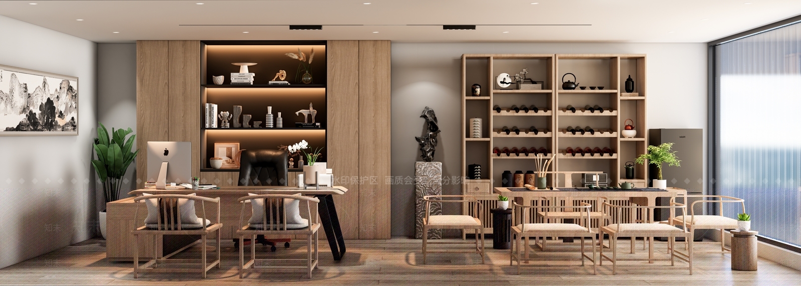 现代中式办公室SU模型下载【ID:1199289785】