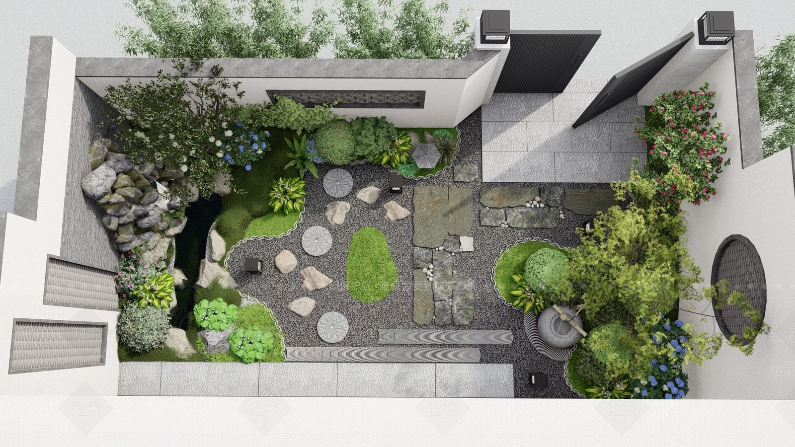 新中式日式别墅庭院SU模型下载【ID:1199298390】