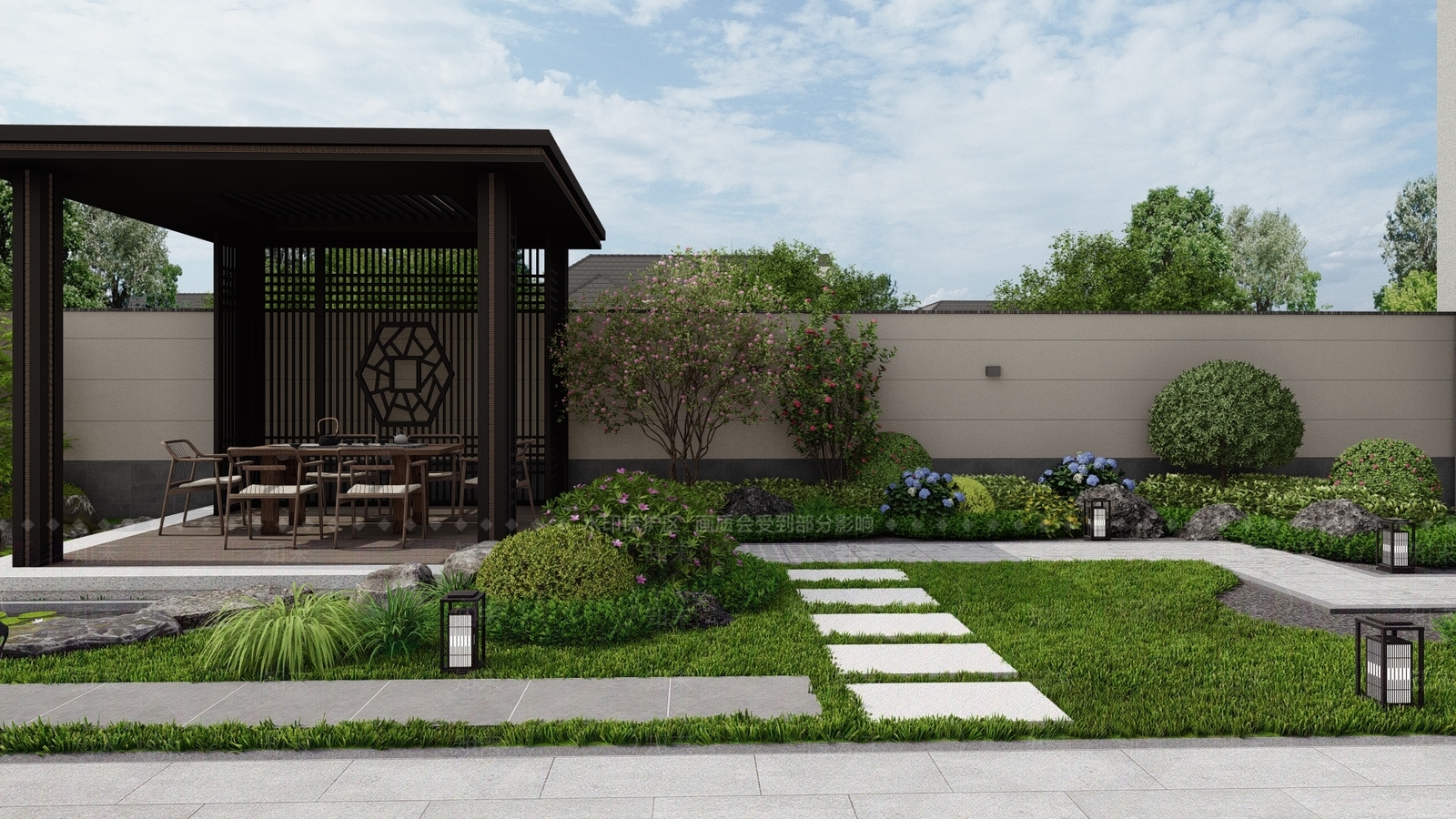 新中式日式别墅庭院SU模型下载【ID:1199298497】