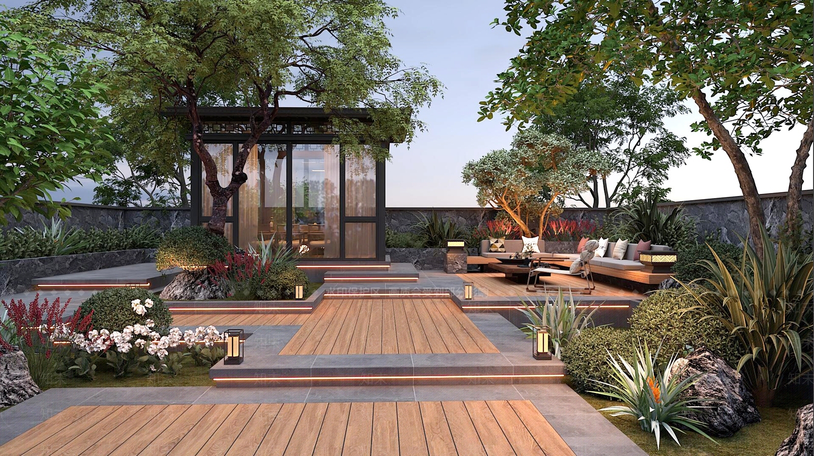 新中式住宅景观3D模型下载【ID:1199302411】