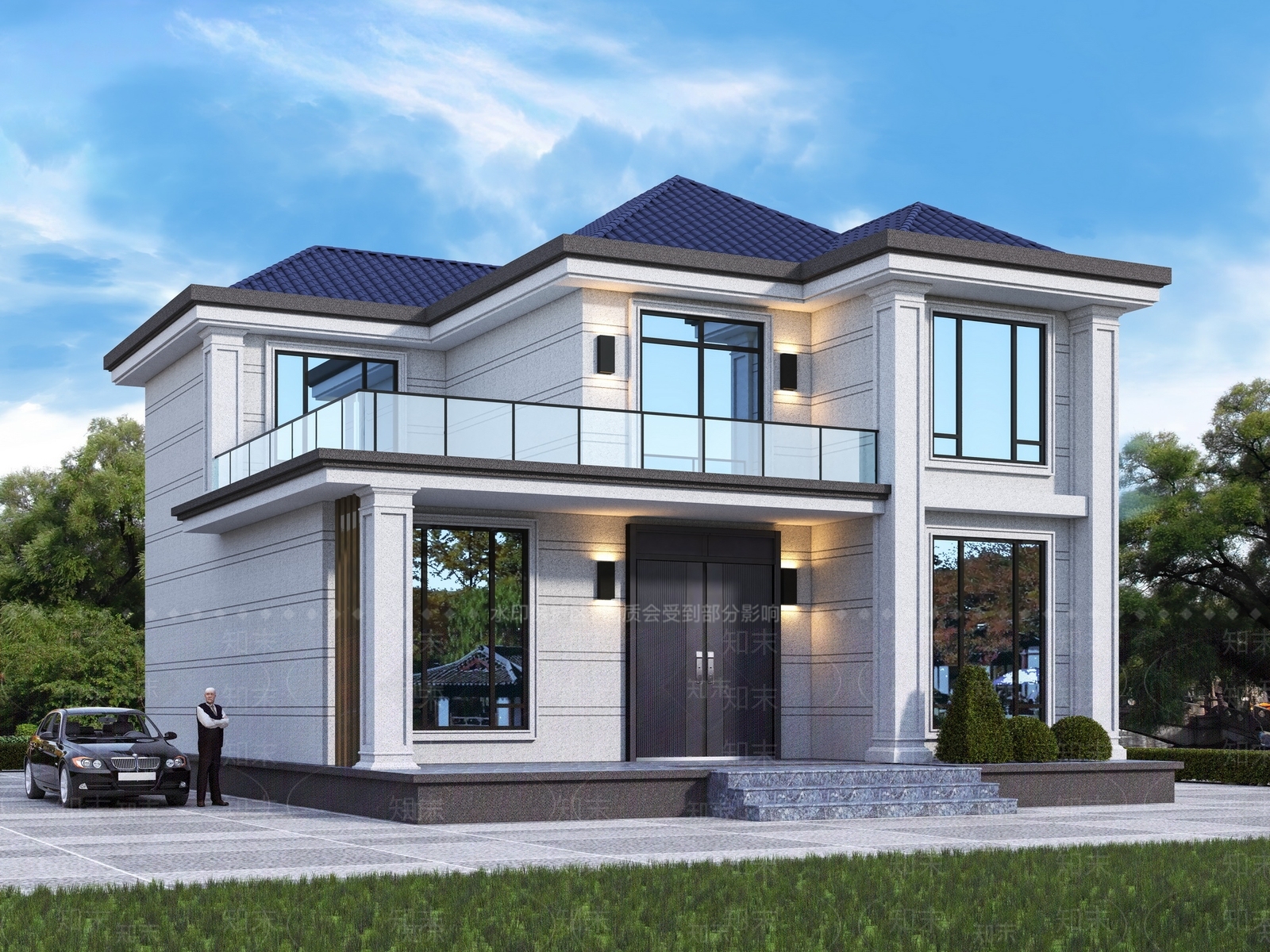 现代新中式别墅外观3D模型下载【ID:1199311043】