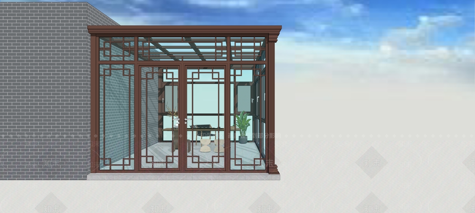 现代新中式茶室SU模型下载【ID:1199312800】
