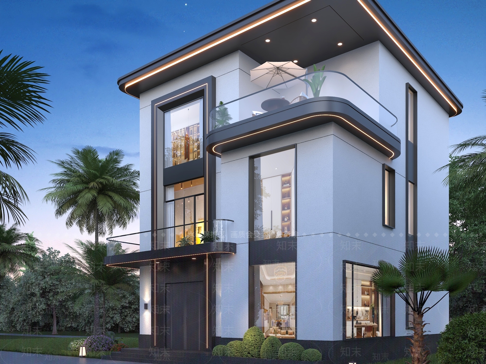 现代独栋别墅3D模型下载【ID:1199314426】