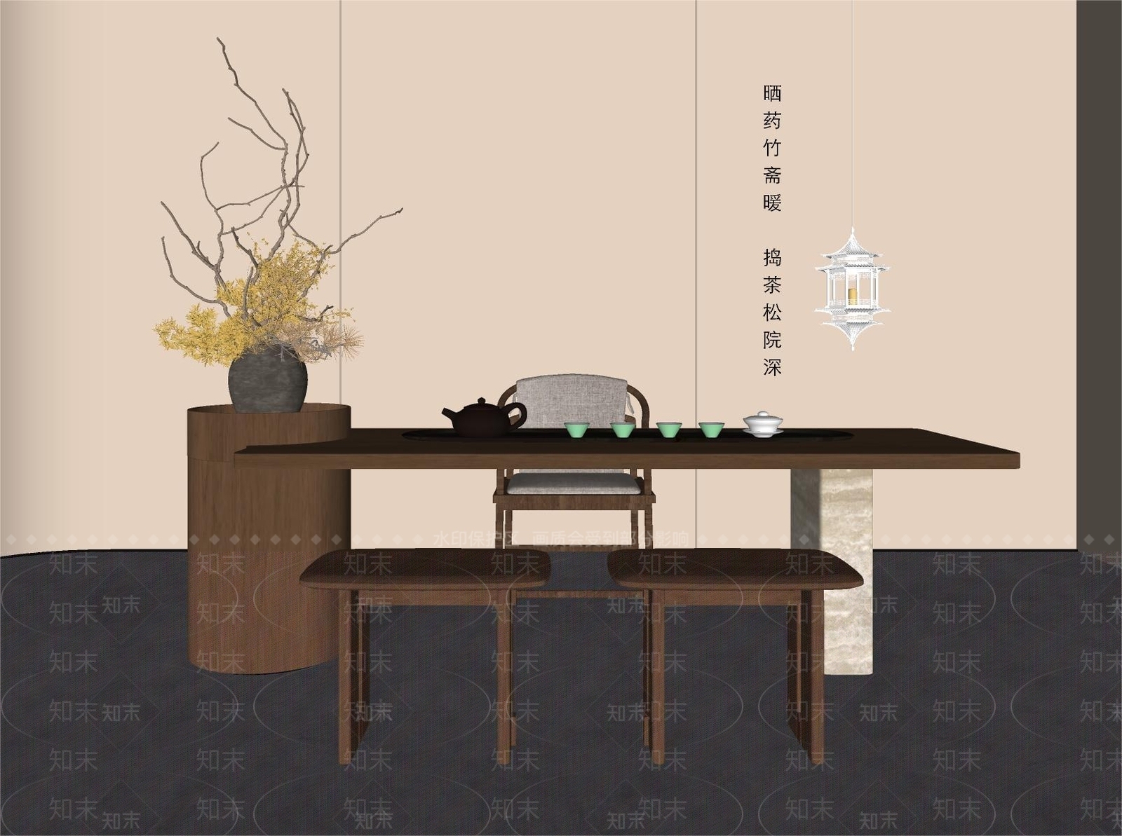 现代中古茶桌椅SU模型下载【ID:1199314511】