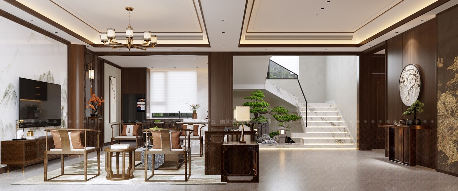 新中式轻奢客餐厅3D模型下载【ID:1199315579】