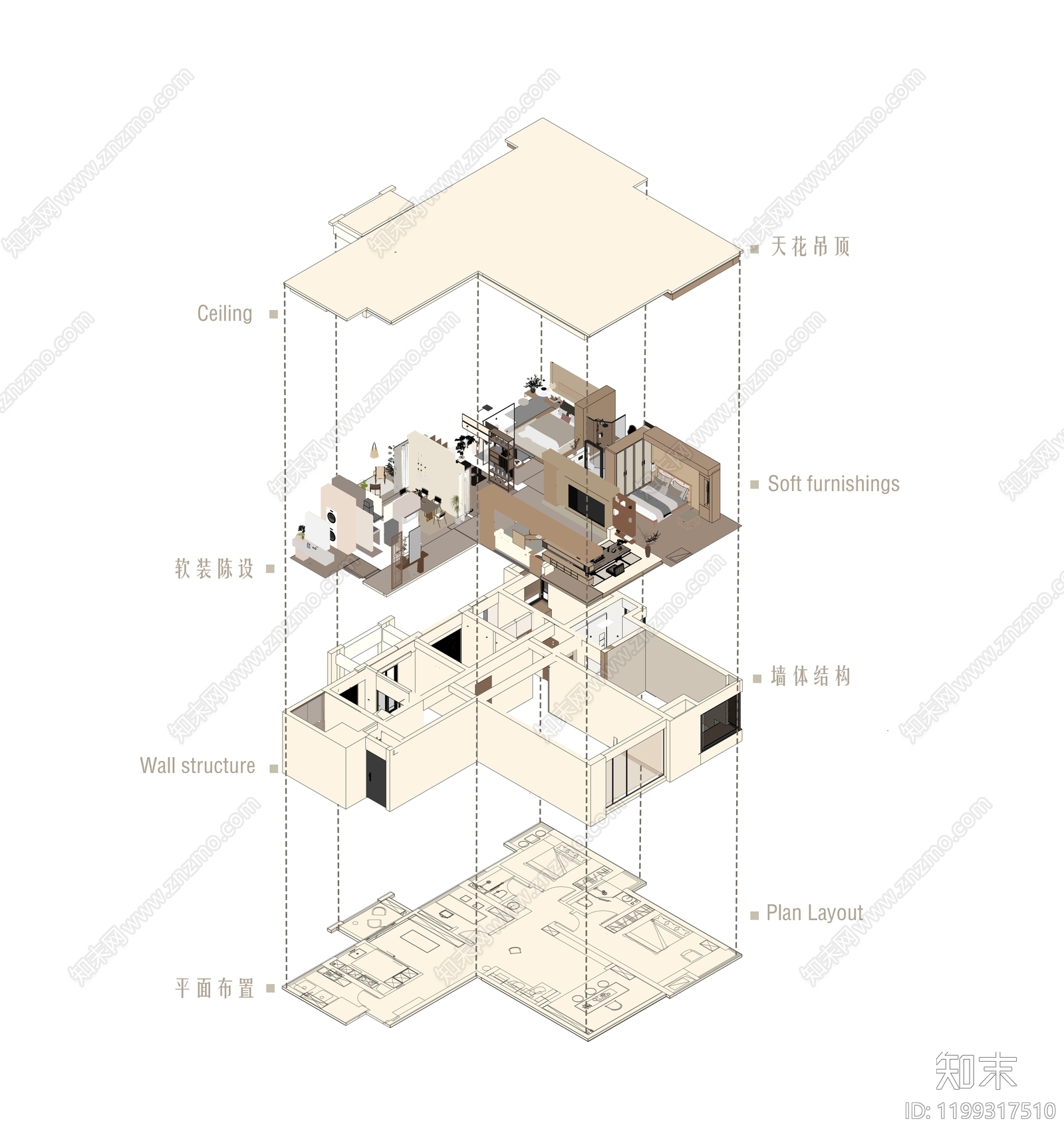 现代新中式室内彩平图下载【ID:1199317510】