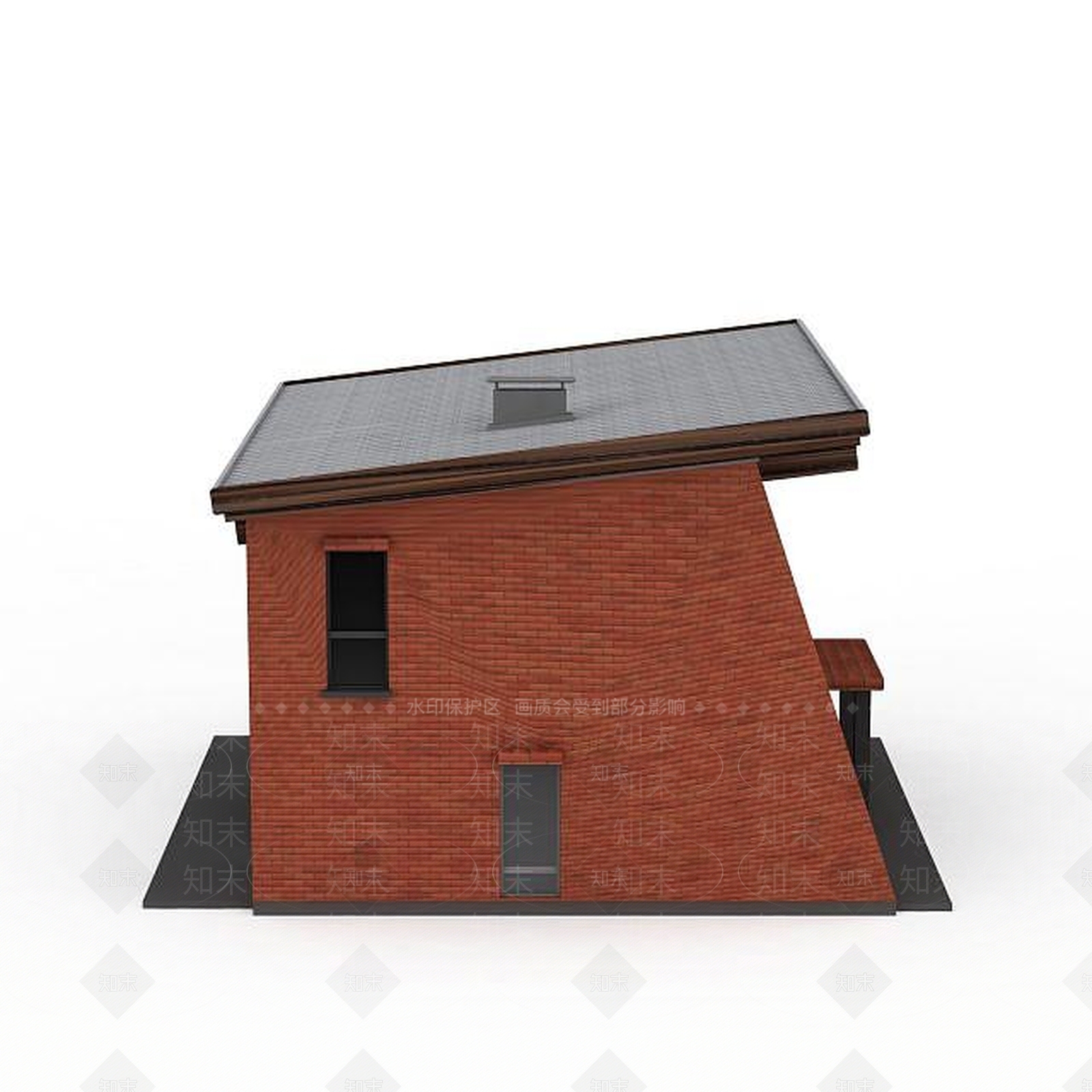 现代红砖双层楼房3D模型下载【ID:1199324016】