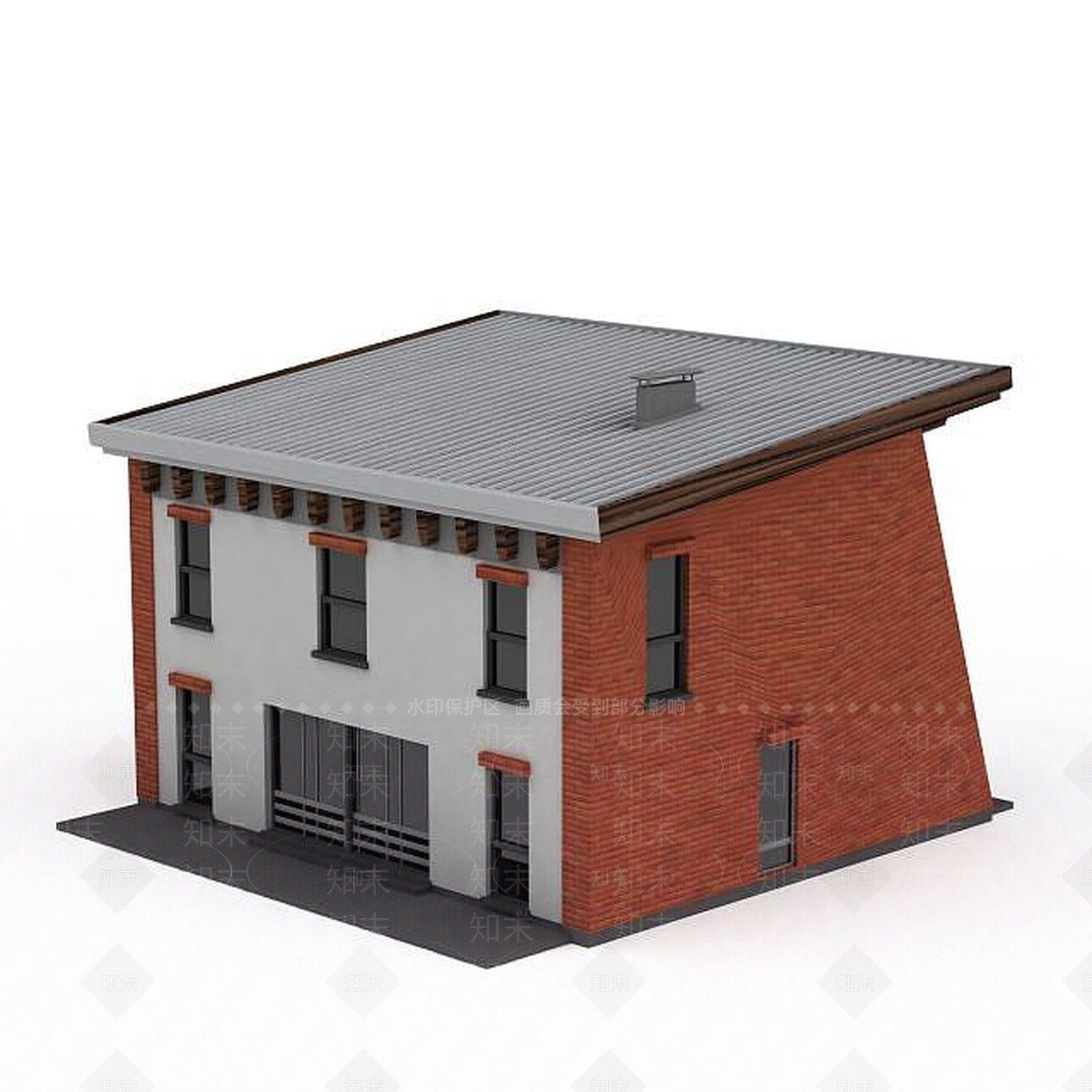 现代红砖双层楼房3D模型下载【ID:1199324016】