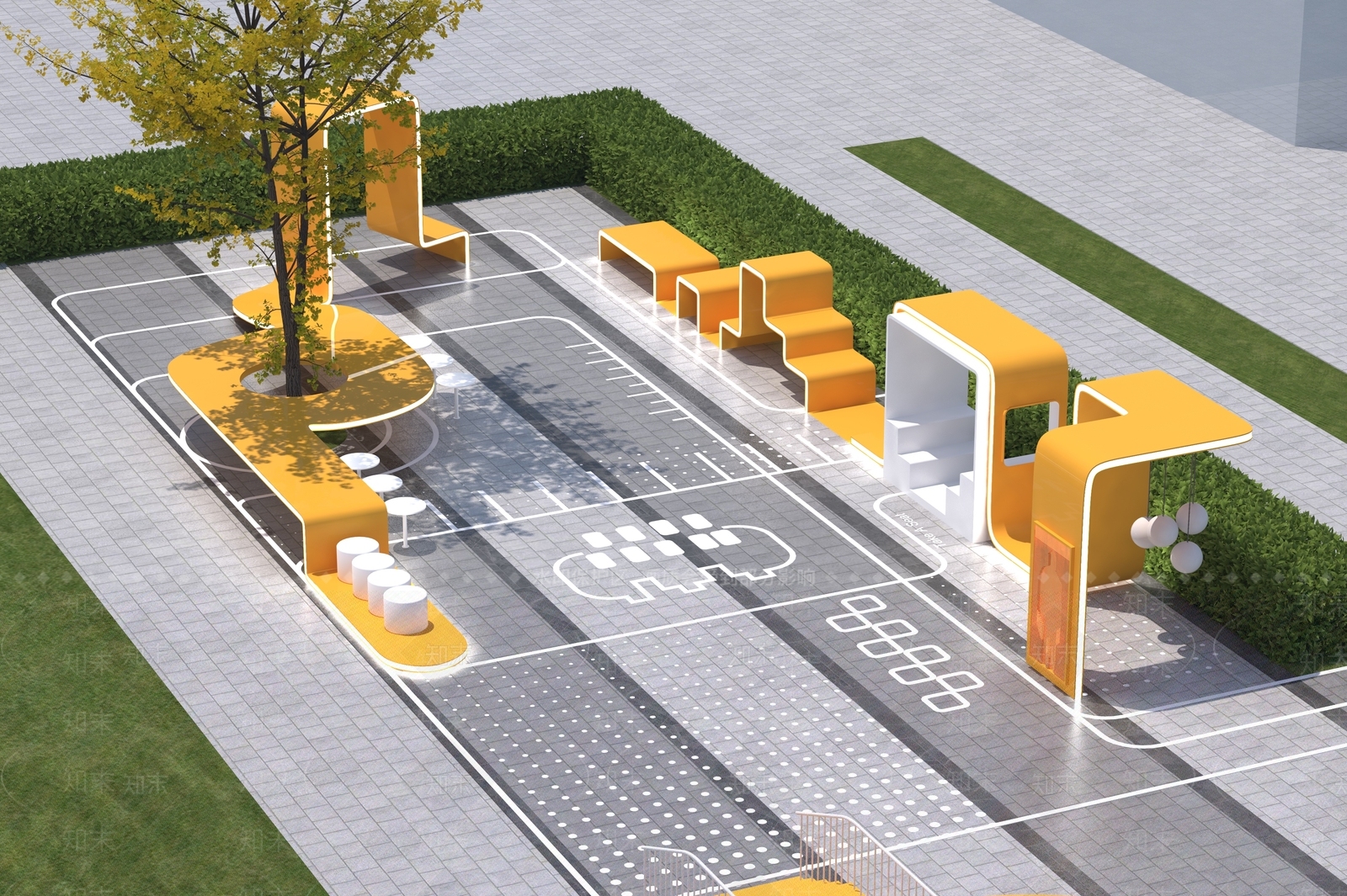 现代极简中心广场3D模型下载【ID:1199326140】