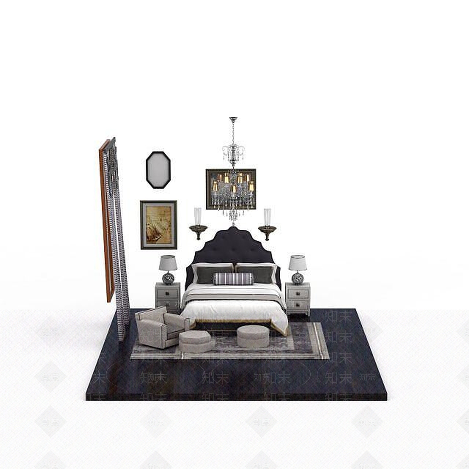 欧式古典欧式卧室家具3D模型下载【ID:1199330219】