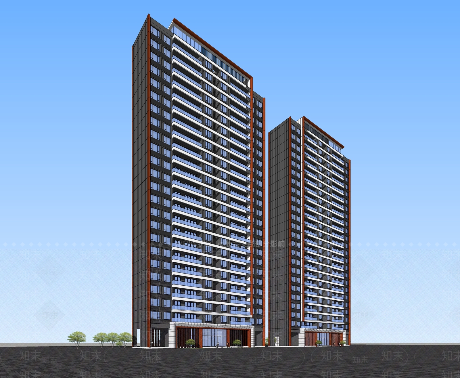 现代高层住宅SU模型下载【ID:1199334347】