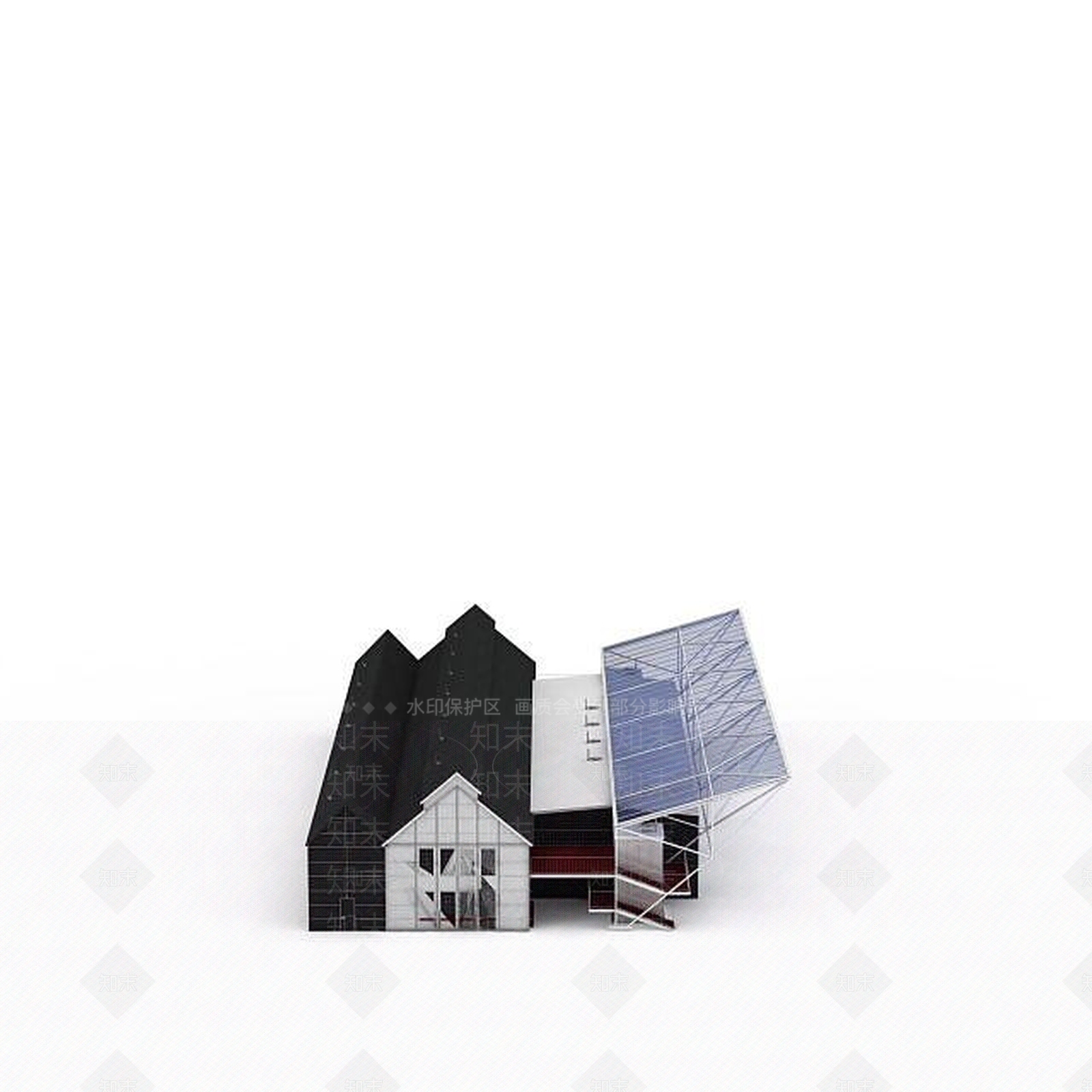 现代平房建筑3D模型下载【ID:1199337926】