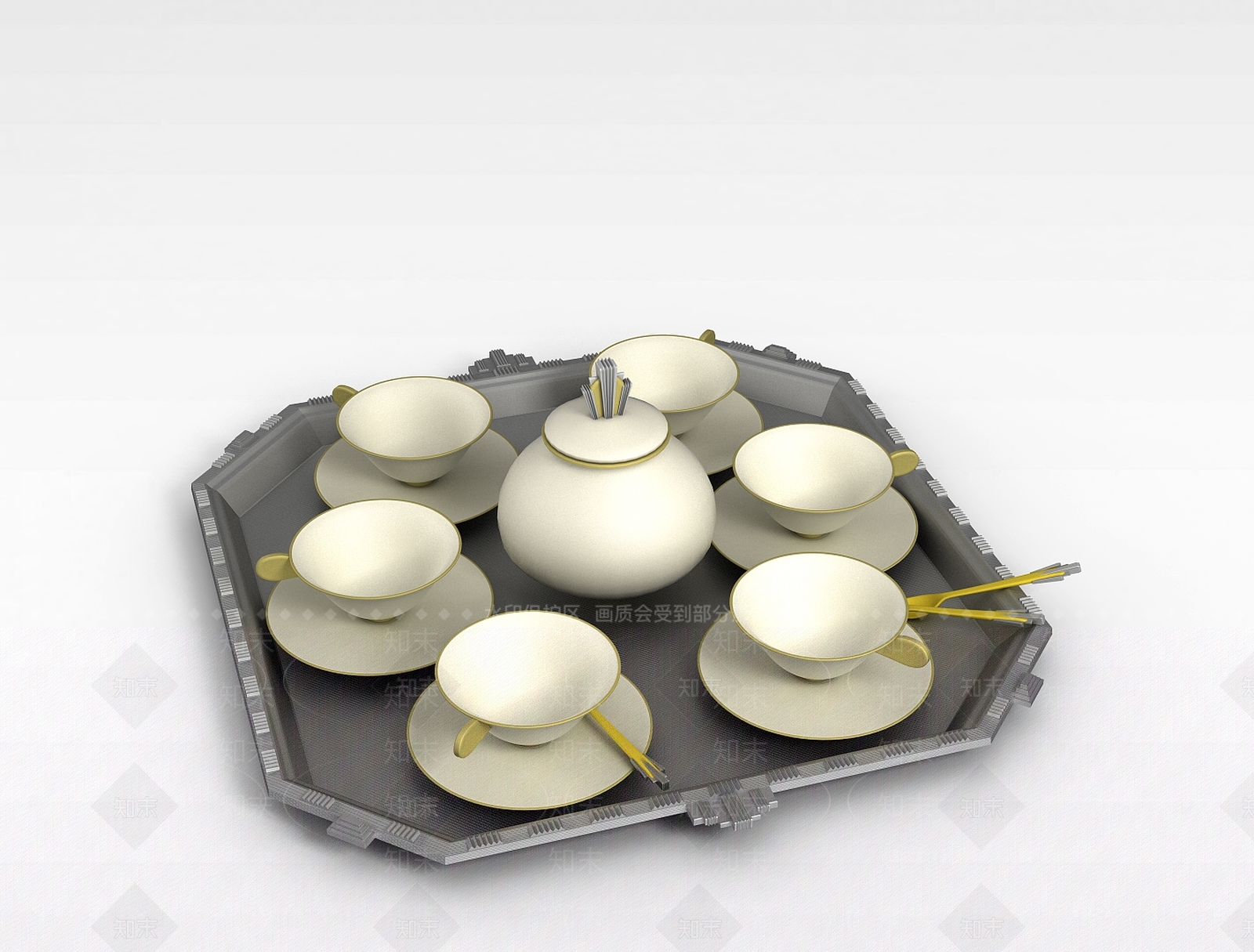 现代陶瓷茶具3D模型下载【ID:1199507717】