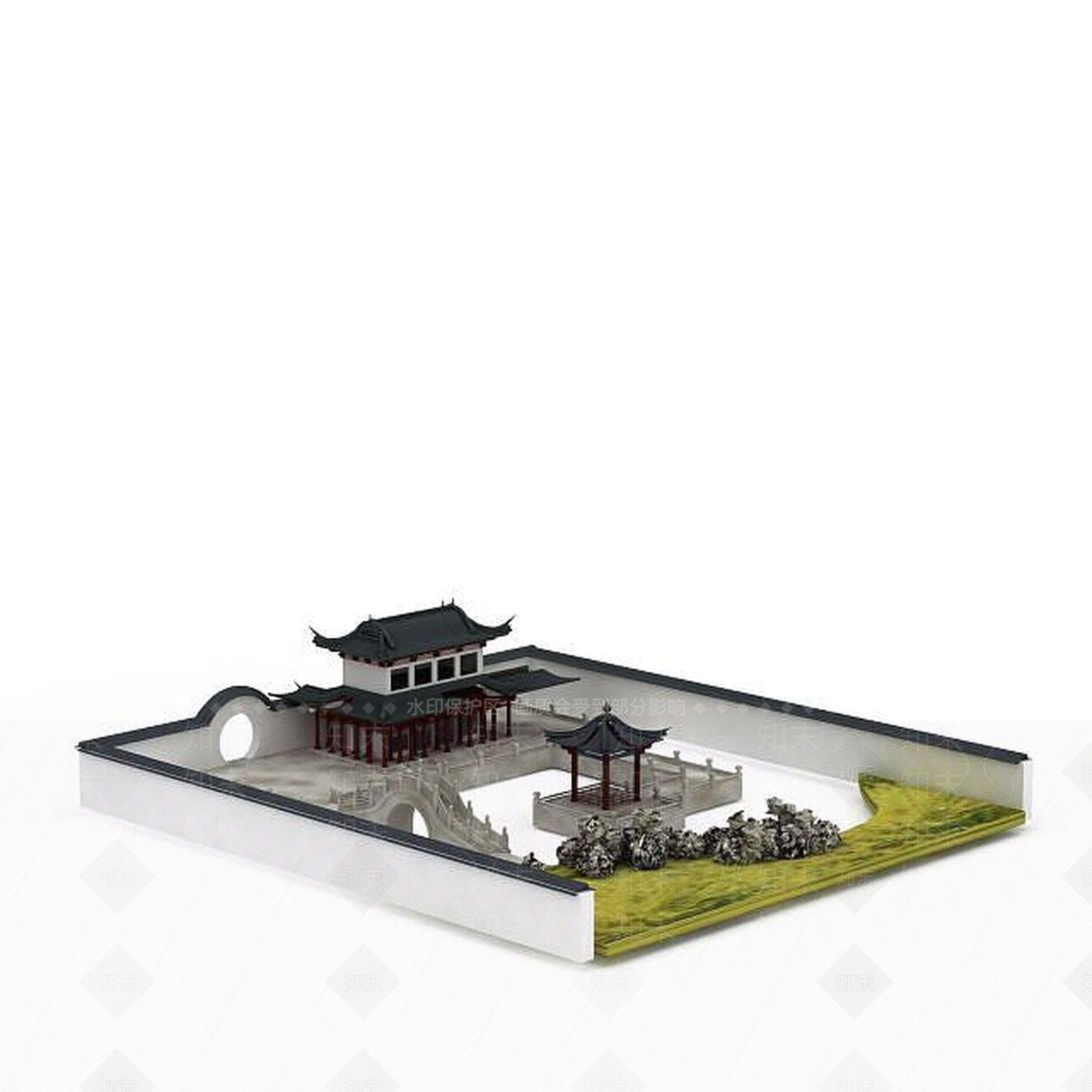 现代古代建筑群3D模型下载【ID:1199341950】