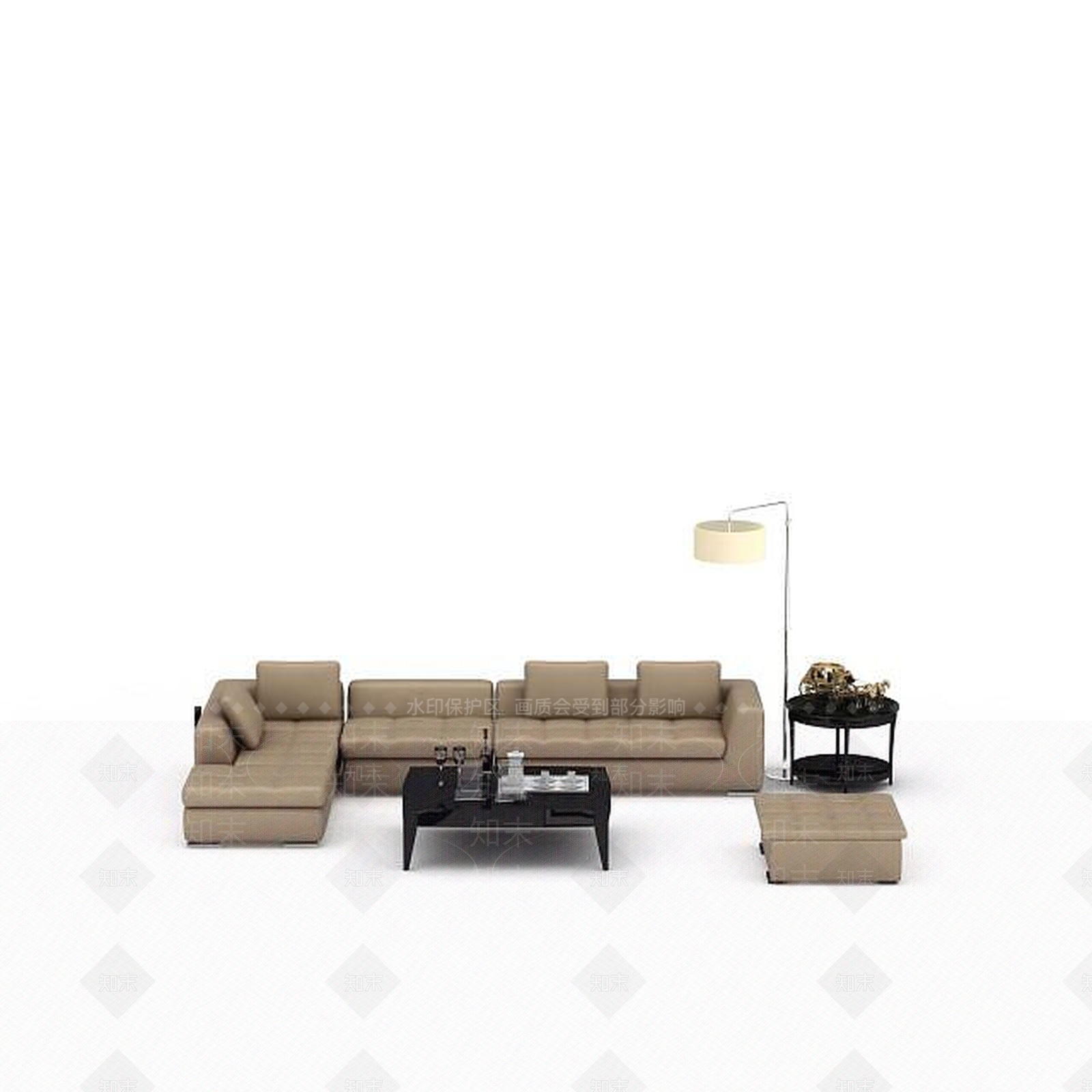 现代U型皮质沙发3D模型下载【ID:1199342017】