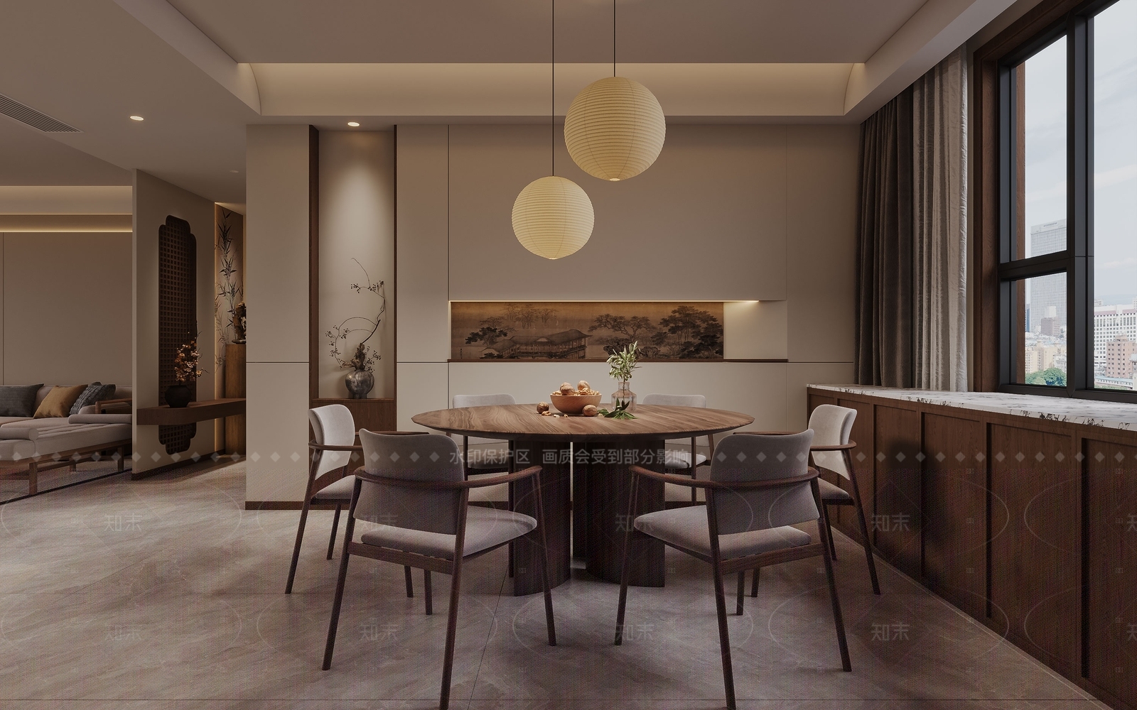 新中式酒店客房3D模型下载【ID:1215918726】