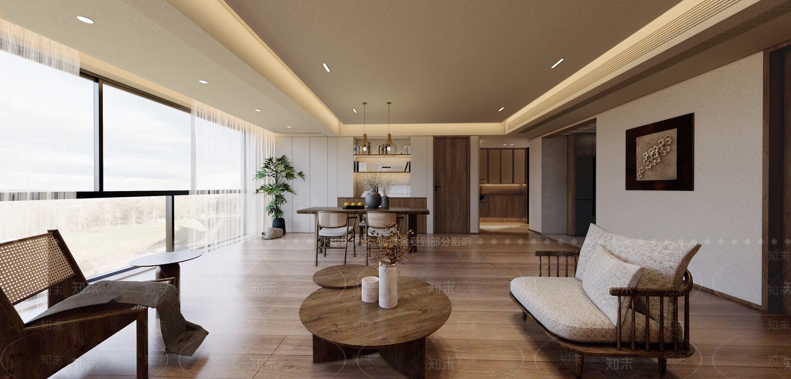 侘寂原木家居客厅SU模型下载【ID:1199360630】