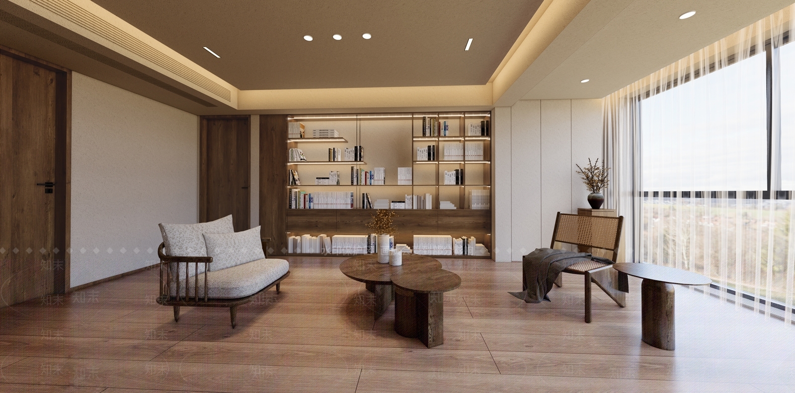 侘寂原木家居客厅SU模型下载【ID:1199360630】