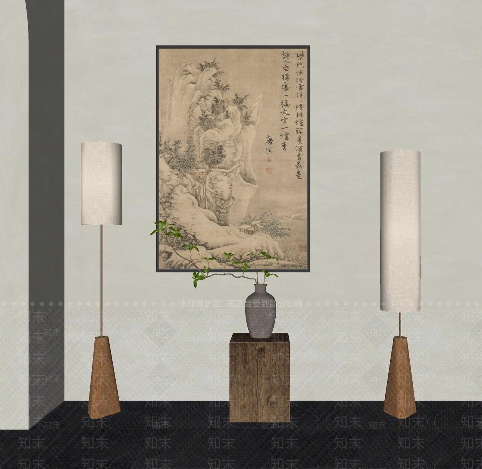 新中式中式落地灯SU模型下载【ID:1199365300】