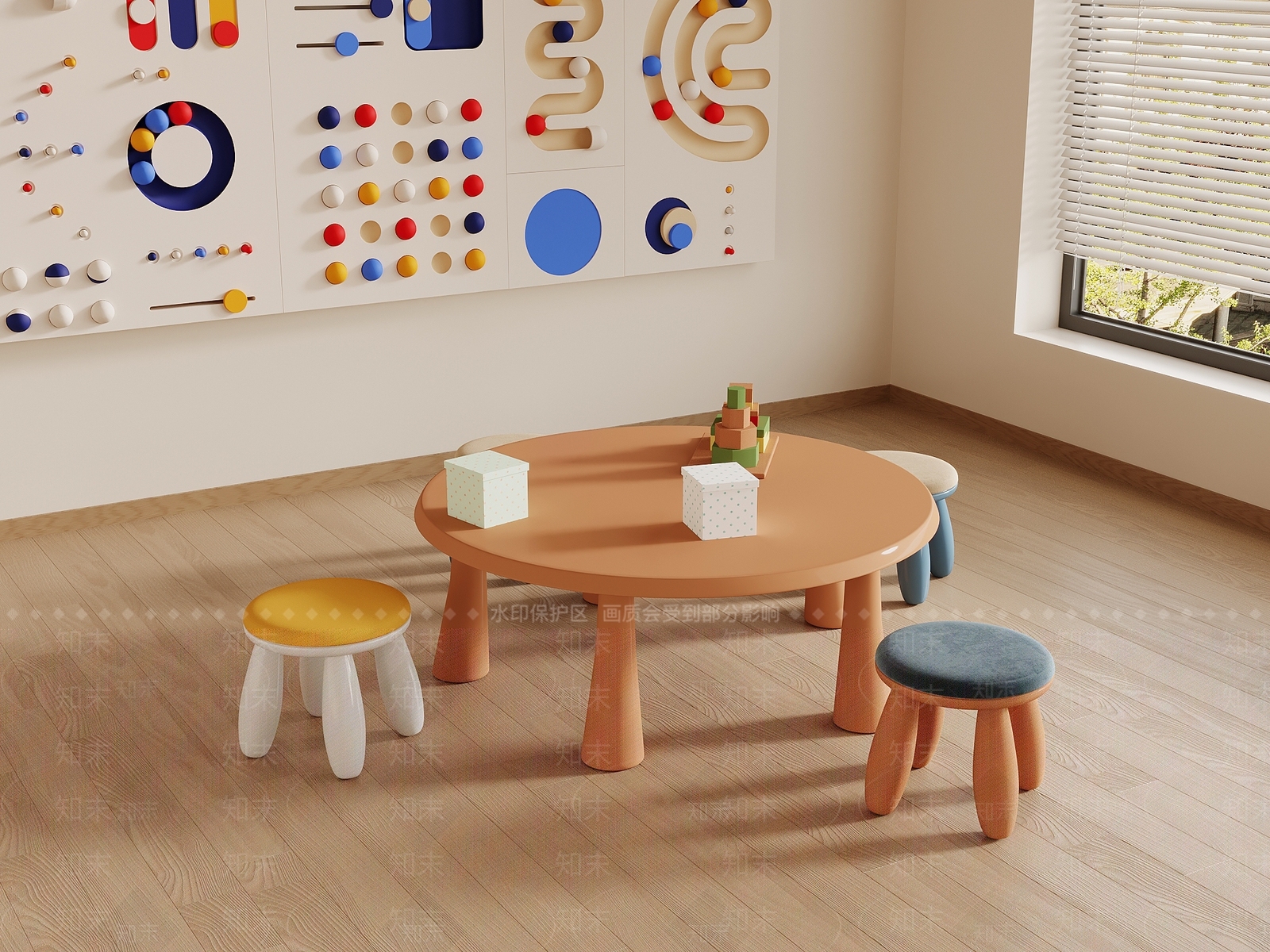 现代儿童桌椅3D模型下载【ID:1199368511】