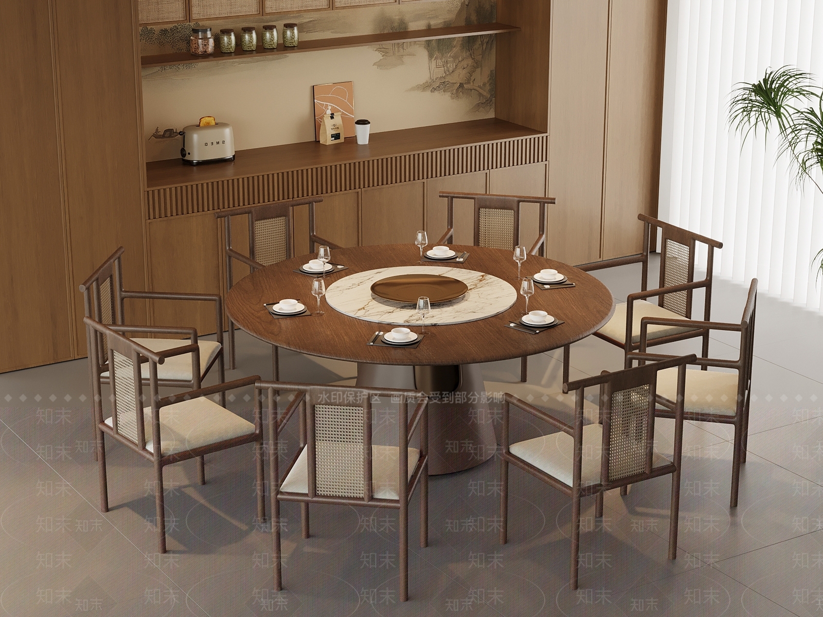 新中式餐桌椅3D模型下载【ID:1199375395】