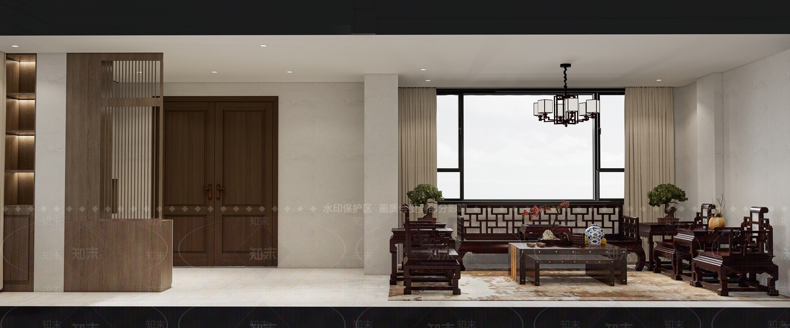 新中式中式别墅客厅SU模型下载【ID:1199377546】