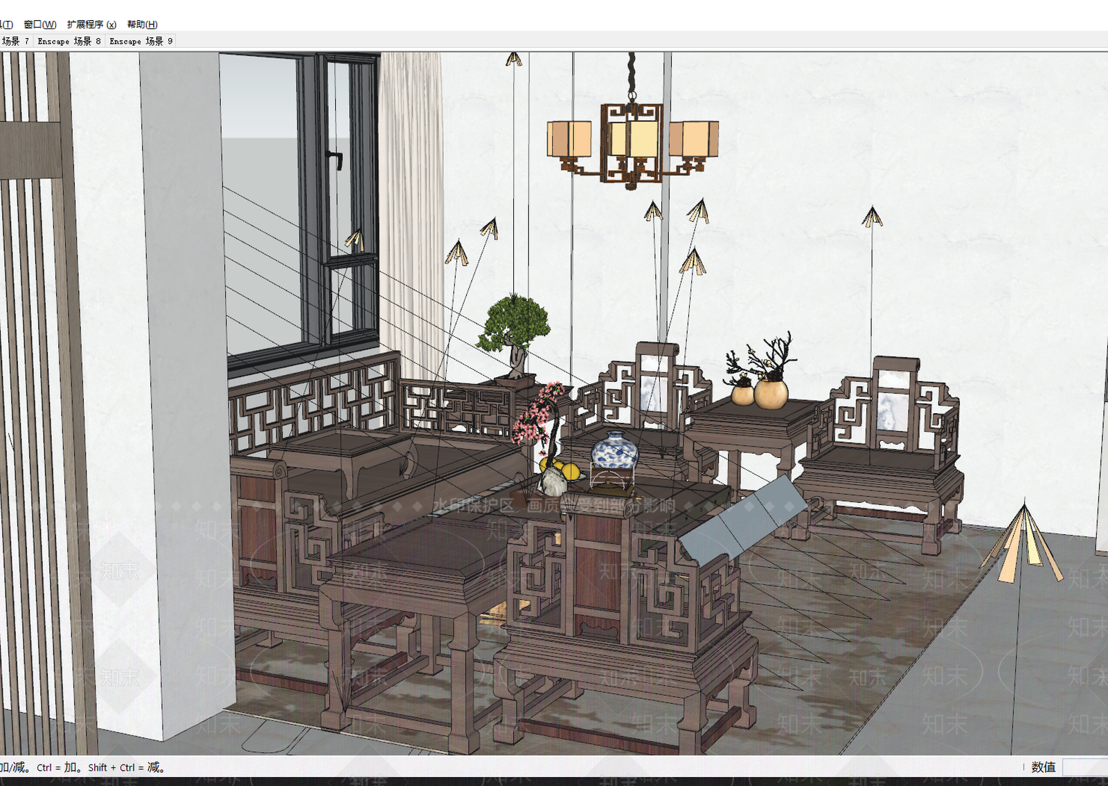 新中式中式别墅客厅SU模型下载【ID:1199377546】