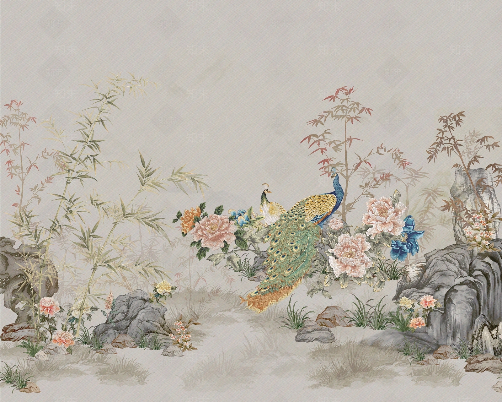 新中式美式花鸟壁纸贴图下载【ID:1199388216】