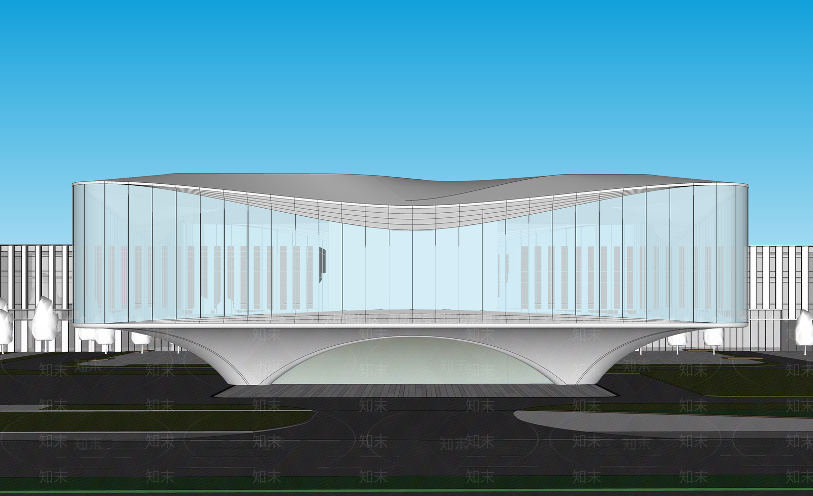 现代售楼处建筑SU模型下载【ID:1199394711】