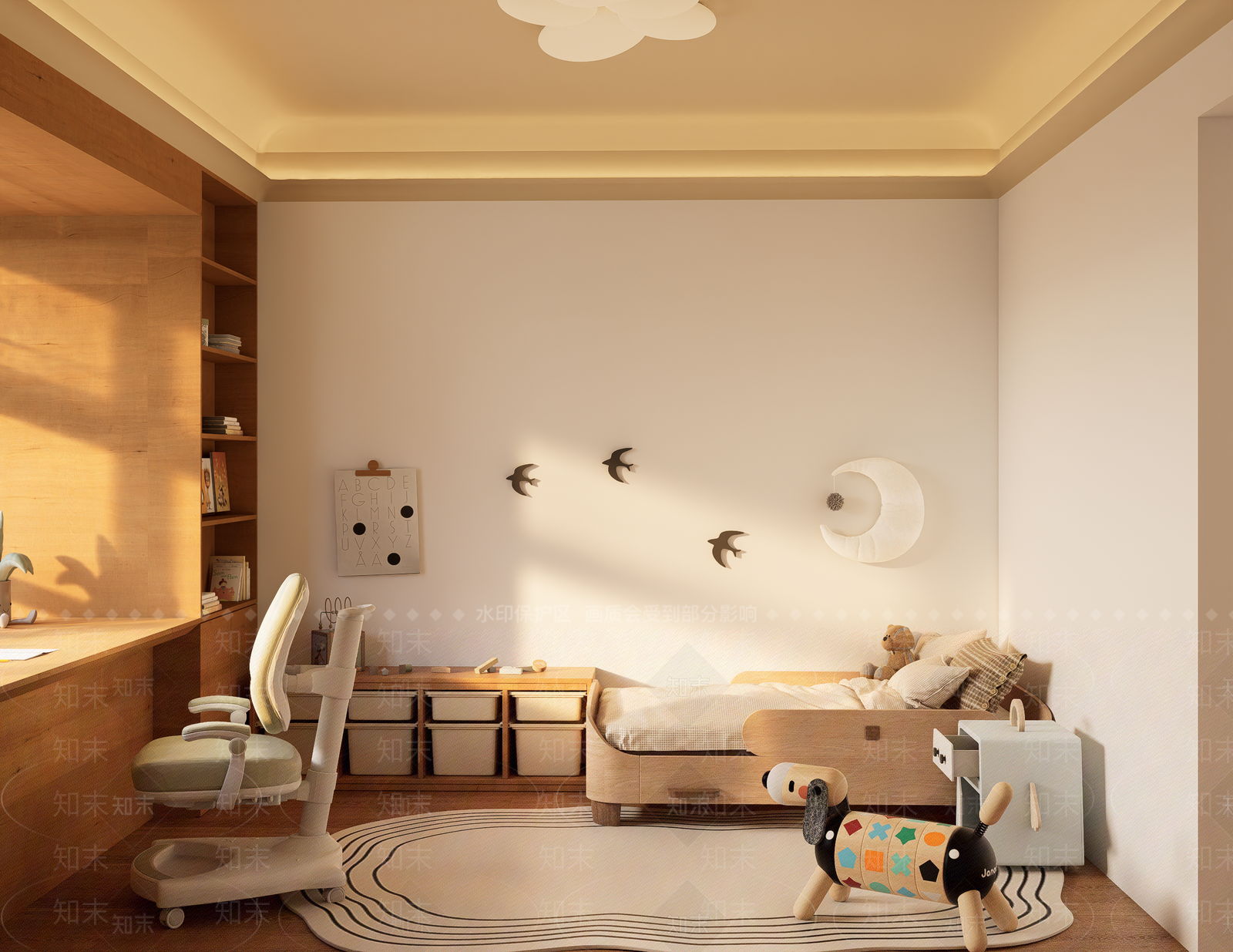 现代奶油通用儿童房SU模型下载【ID:1199396609】