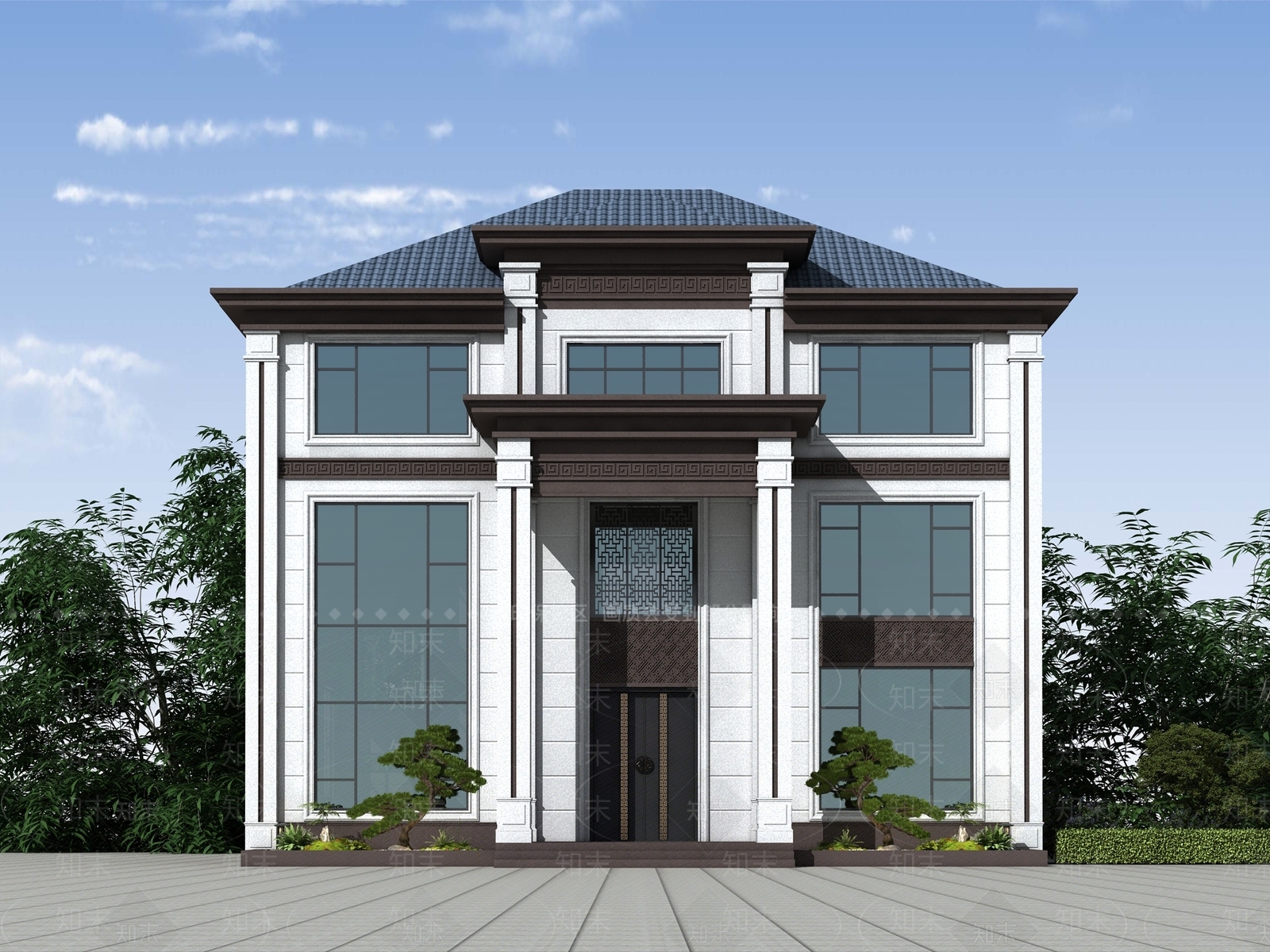 新中式别墅外观3D模型下载【ID:1199398734】