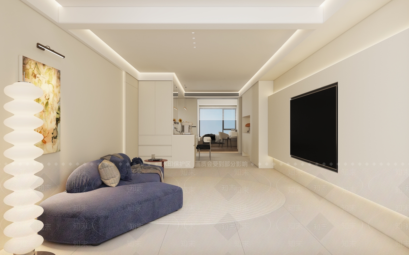 现代奶油客餐厅3D模型下载【ID:1199399961】