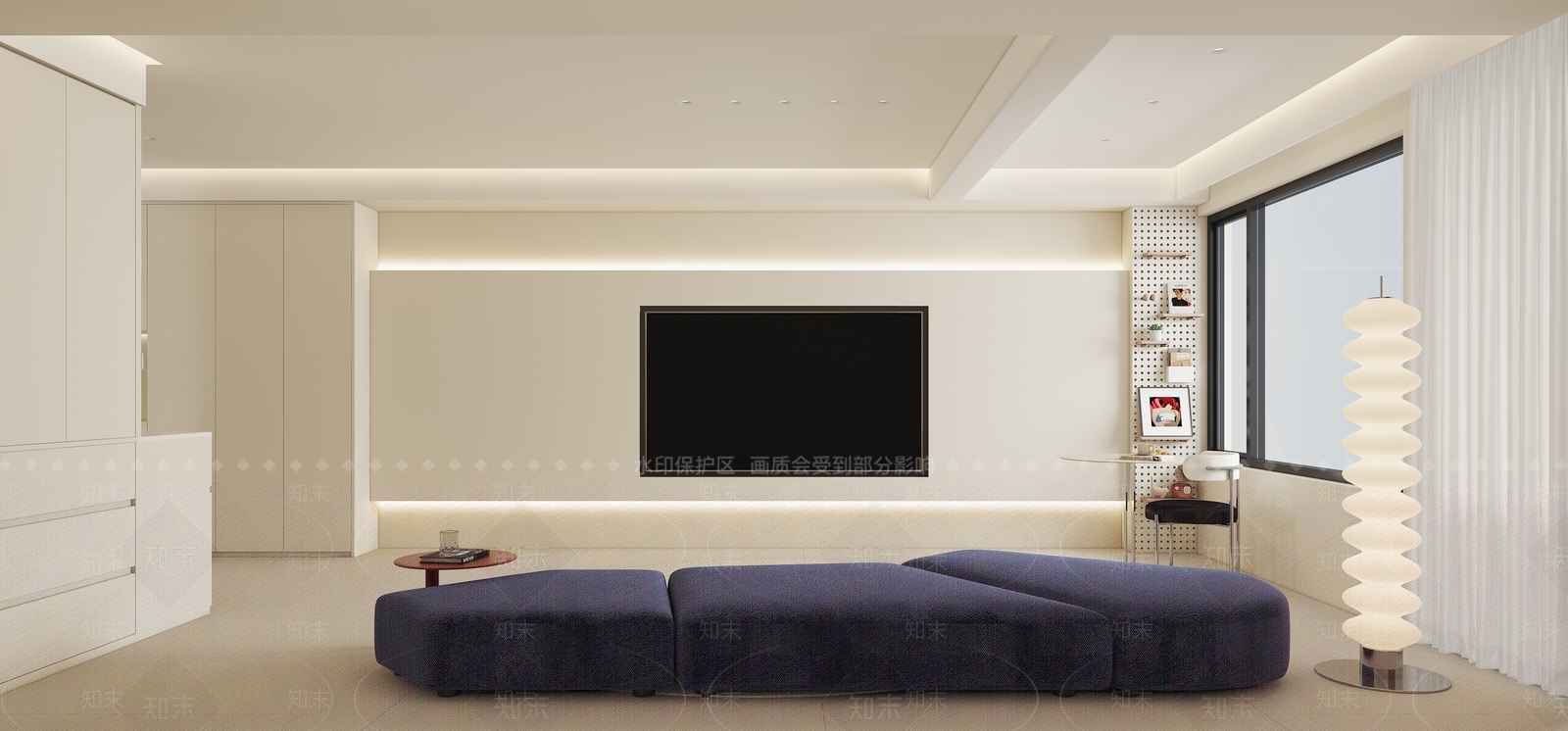 现代奶油客餐厅3D模型下载【ID:1199399961】