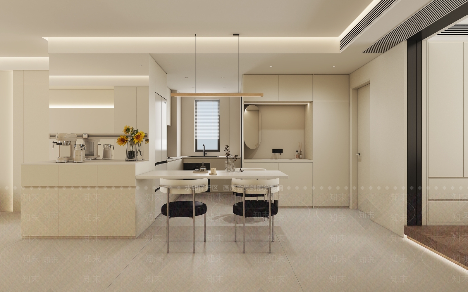 现代奶油客餐厅3D模型下载【ID:1199399961】