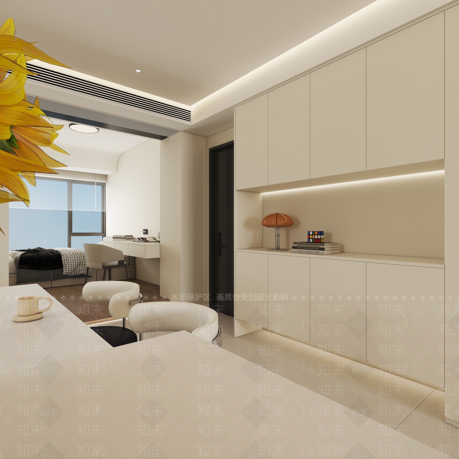 现代奶油客餐厅3D模型下载【ID:1199399961】