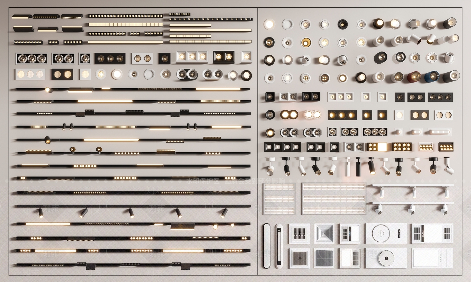 现代筒灯射灯组合3D模型下载【ID:1199400235】