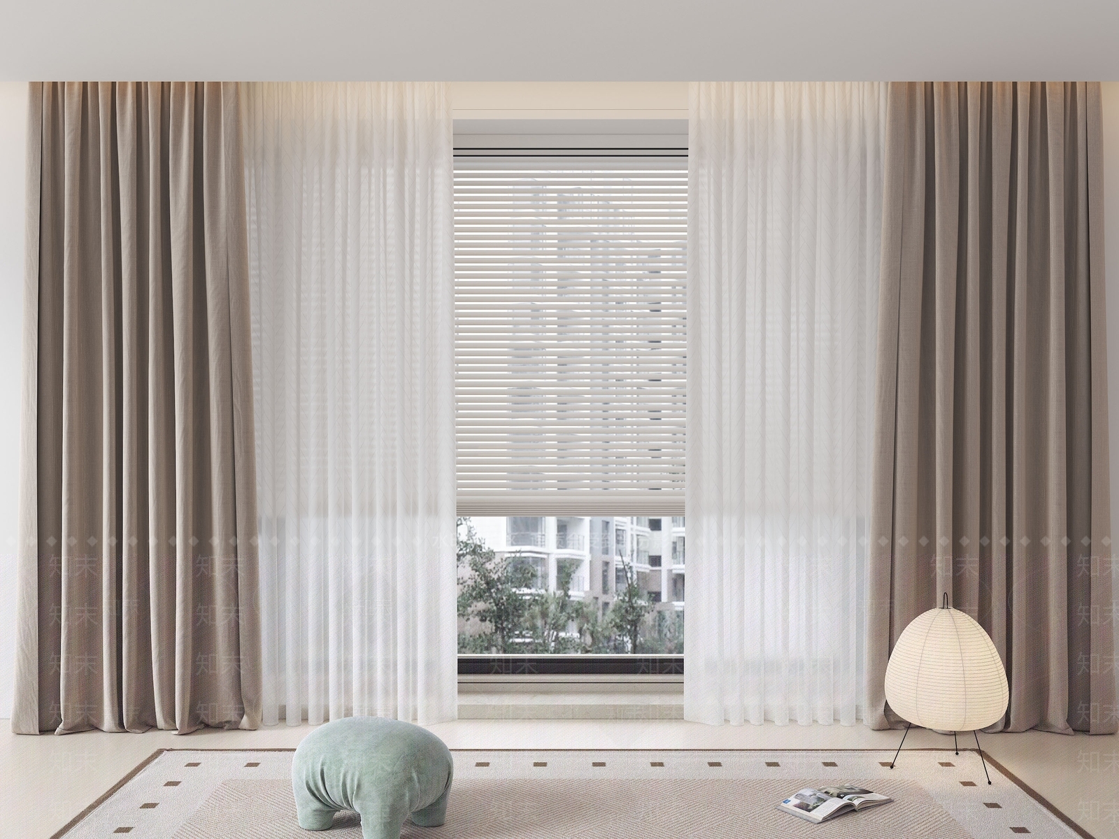 现代奶油通用窗帘3D模型下载【ID:1199404411】