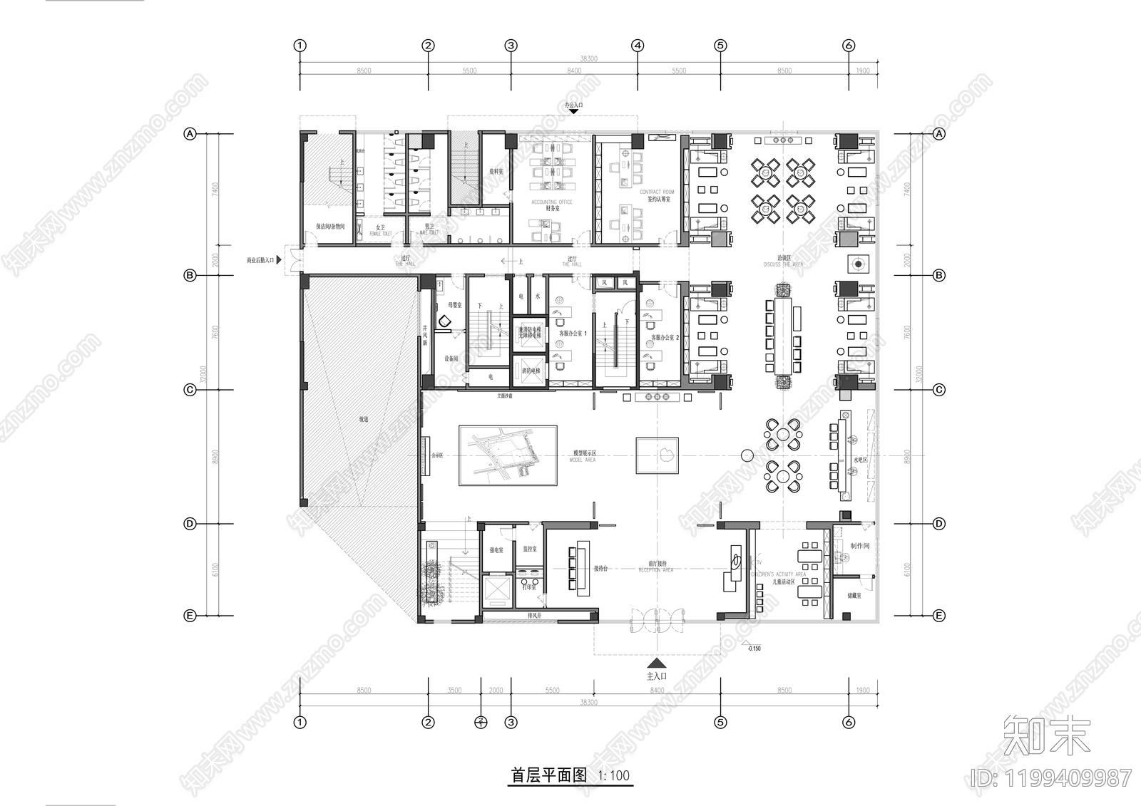 现代售楼处cad施工图下载【ID:1199409987】