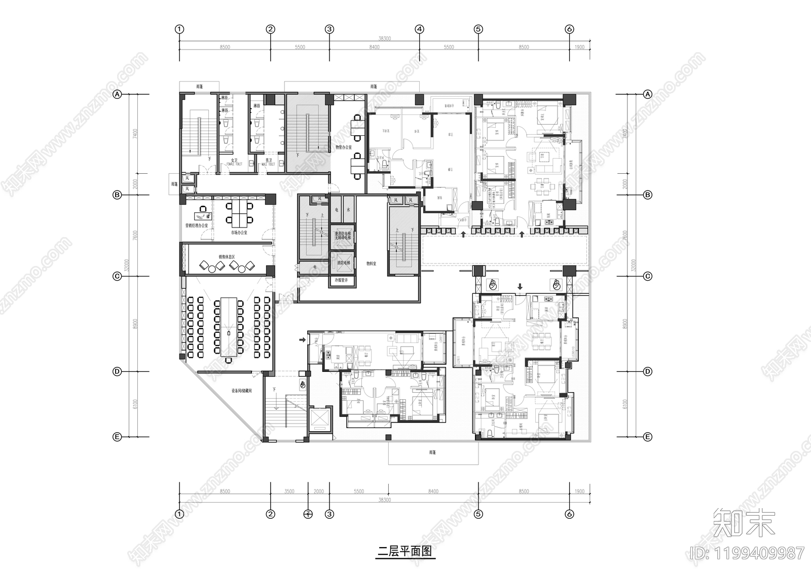现代售楼处cad施工图下载【ID:1199409987】