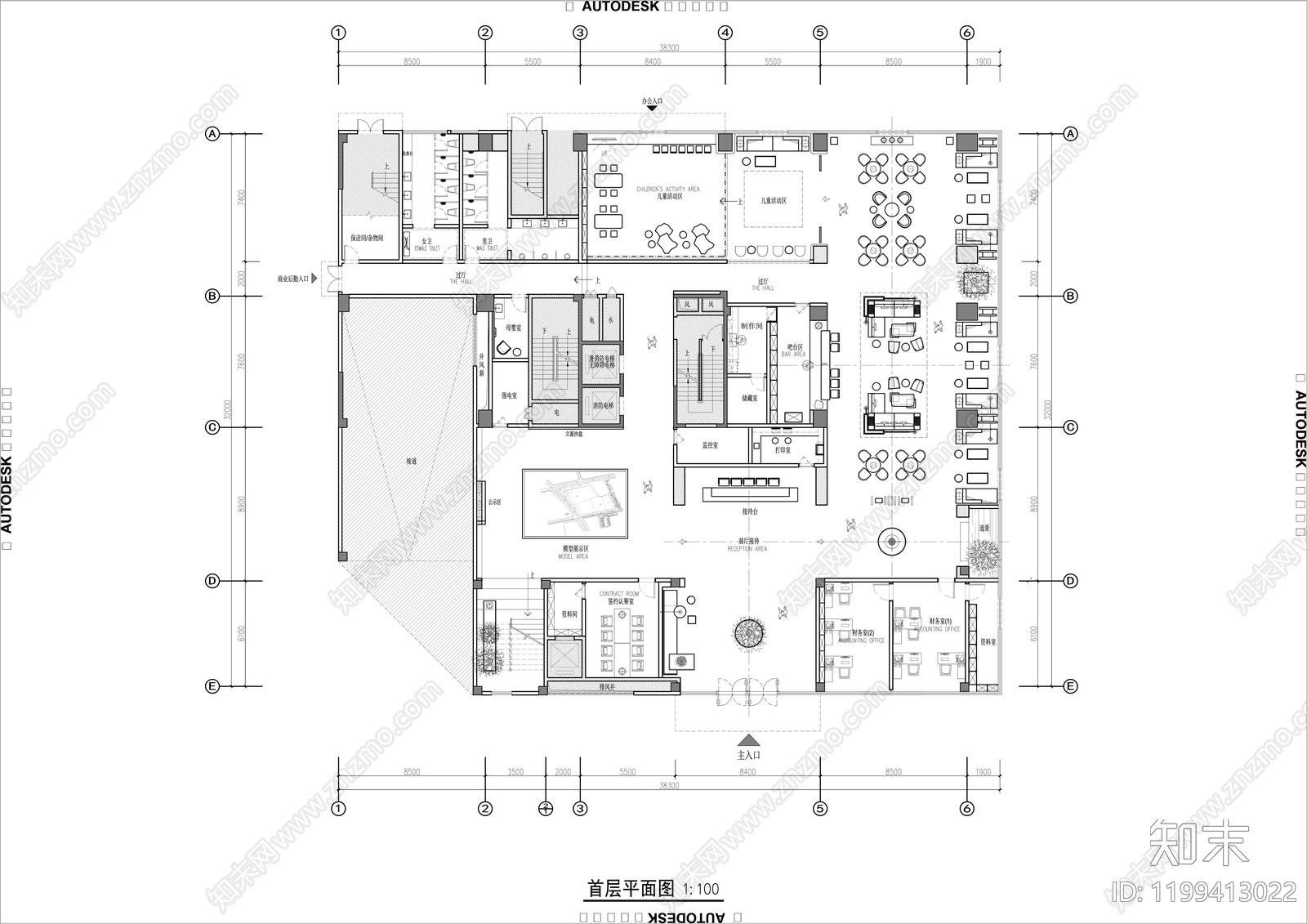 现代售楼处cad施工图下载【ID:1199413022】