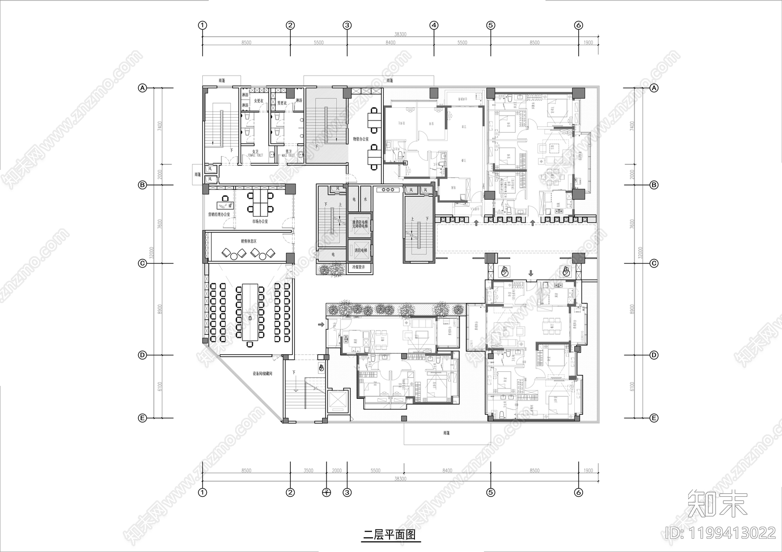 现代售楼处cad施工图下载【ID:1199413022】