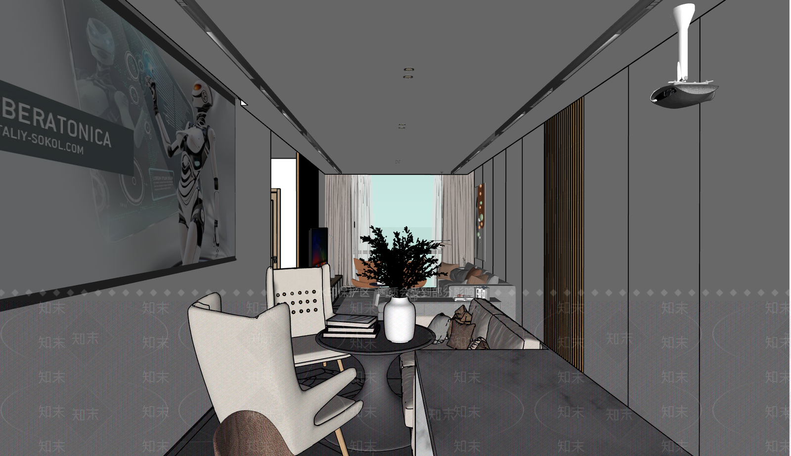 现代极简客餐厅SU模型下载【ID:1199421668】