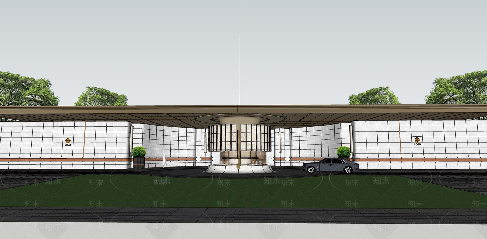 简约轻奢售楼处建筑SU模型下载【ID:1199423541】