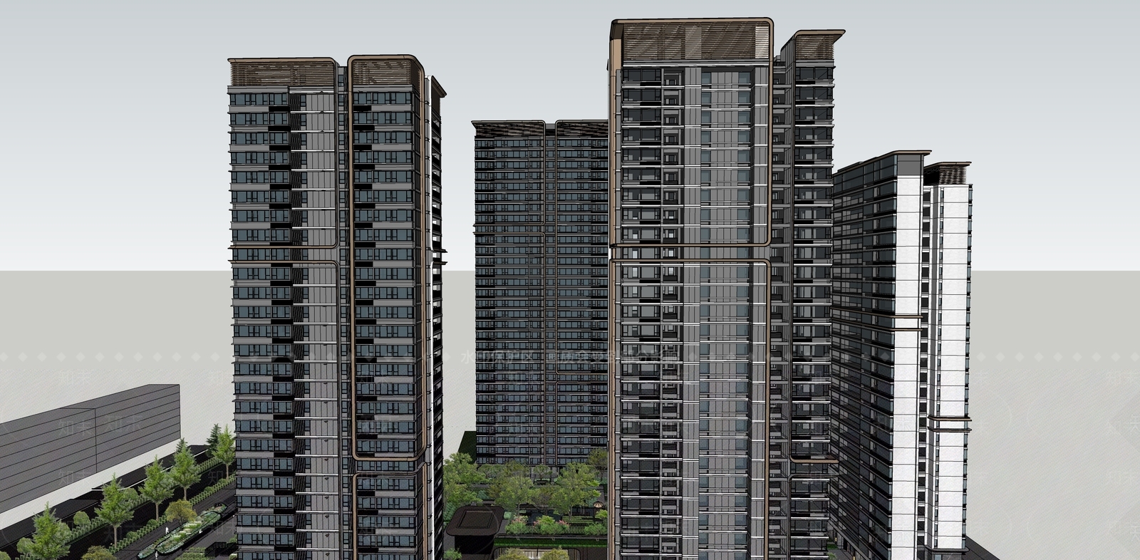 简约轻奢高层住宅SU模型下载【ID:1199425994】