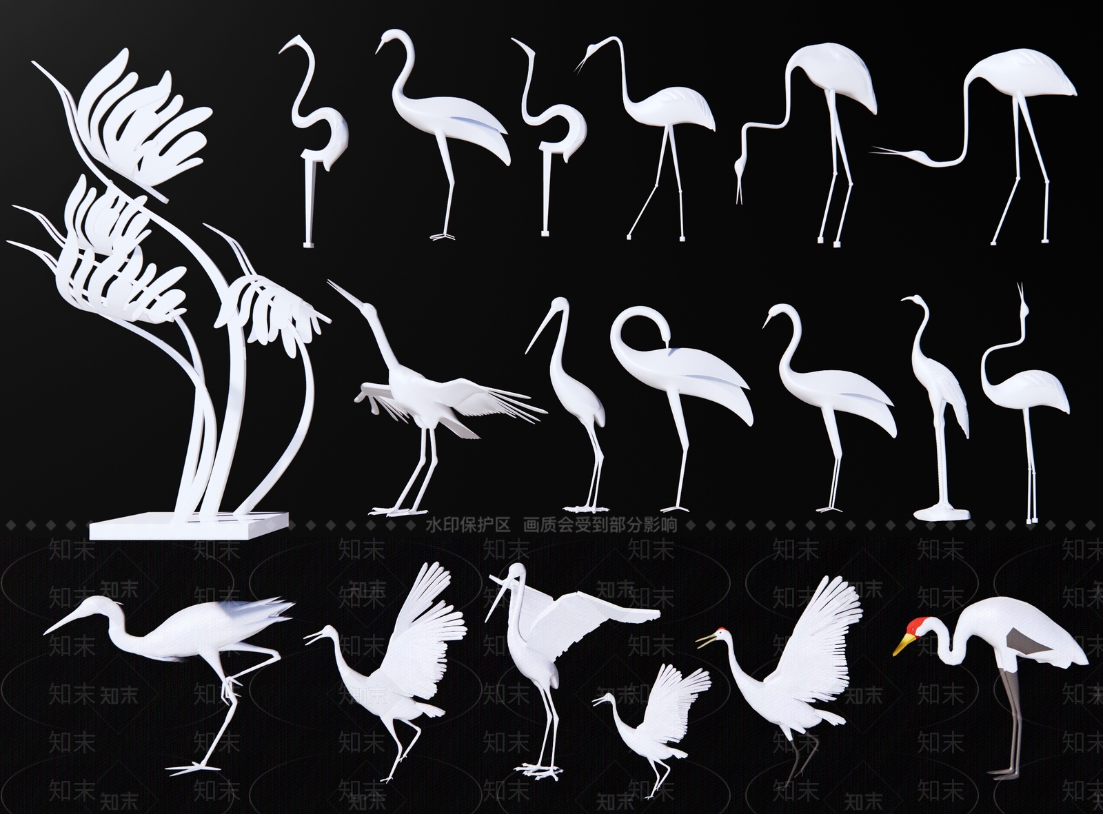 现代仙鹤白鹤SU模型下载【ID:1199430580】