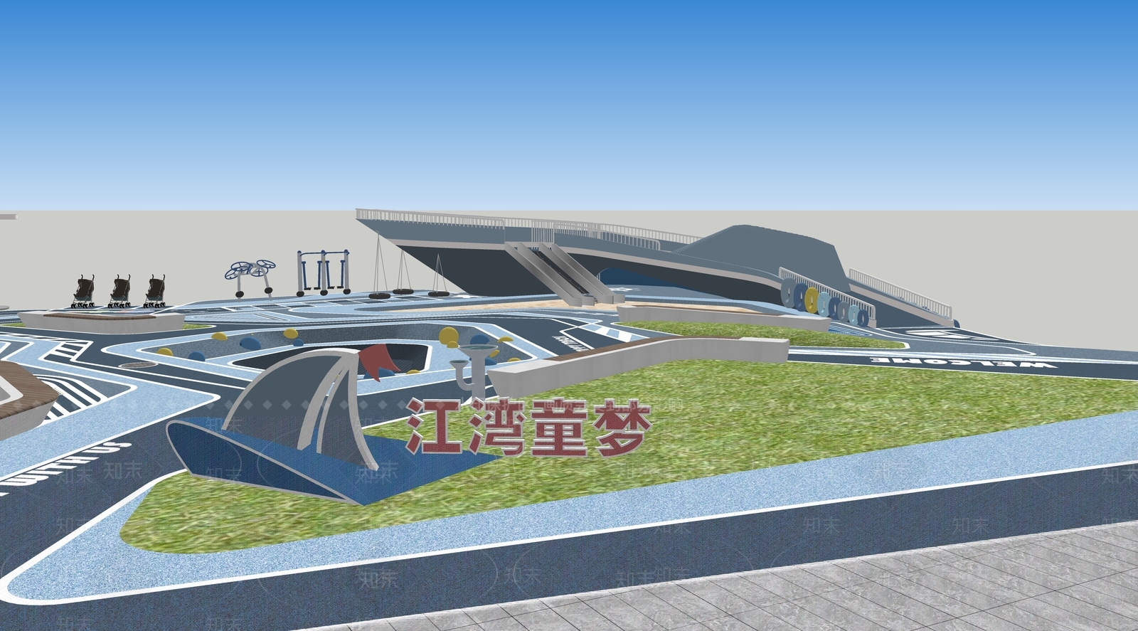 现代儿童游乐空间SU模型下载【ID:1199430852】