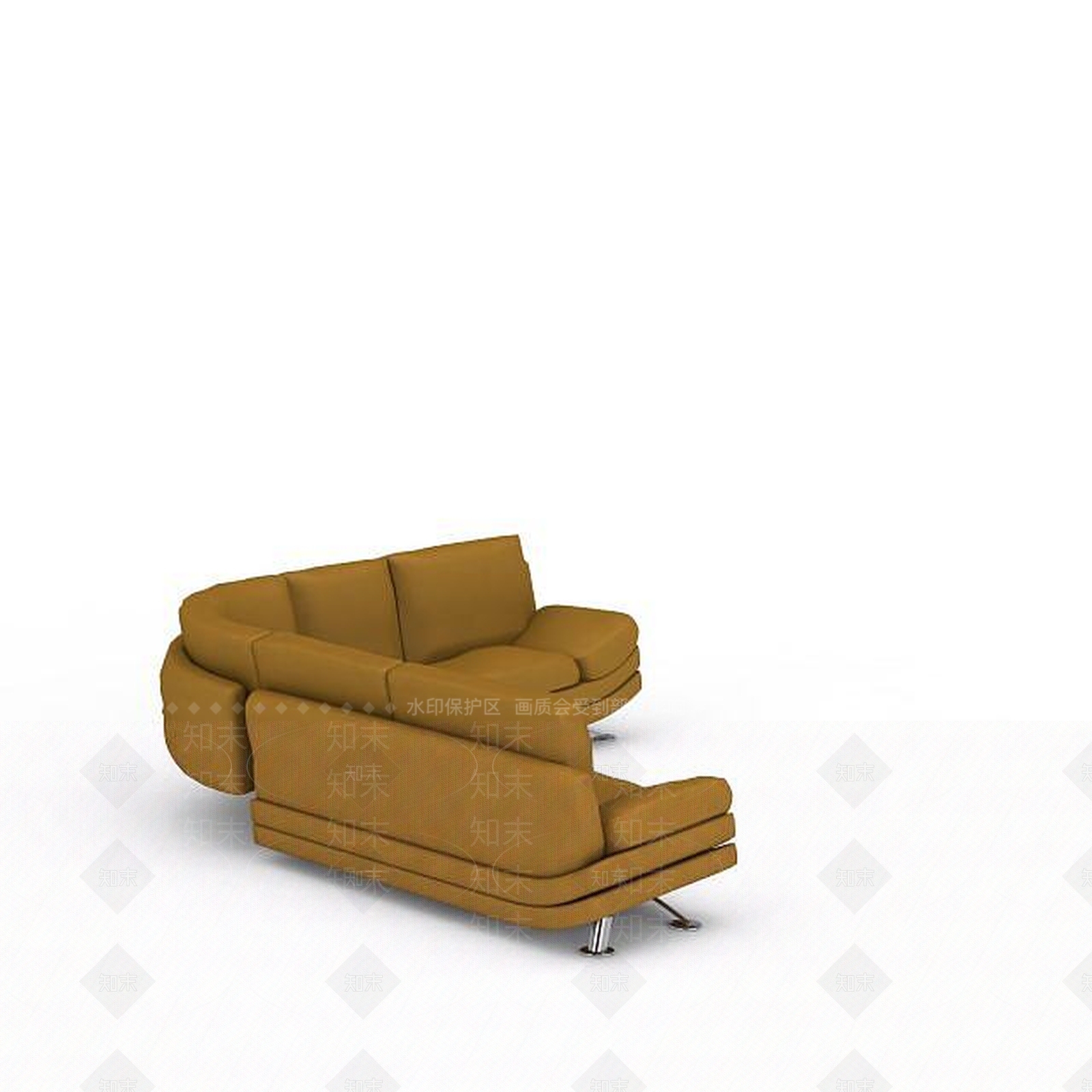 现代姜黄色U型沙发3D模型下载【ID:1199450347】